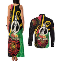 Tamtam Drum Vanuatu Couples Matching Tank Maxi Dress and Long Sleeve Button Shirt Boar Tusk Aboriginal Flag Style
