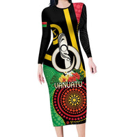Tamtam Drum Vanuatu Family Matching Long Sleeve Bodycon Dress and Hawaiian Shirt Boar Tusk Aboriginal Flag Style