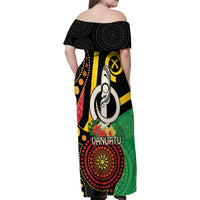 Tamtam Drum Vanuatu Family Matching Off Shoulder Maxi Dress and Hawaiian Shirt Boar Tusk Aboriginal Flag Style