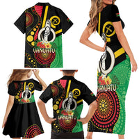 Tamtam Drum Vanuatu Family Matching Short Sleeve Bodycon Dress and Hawaiian Shirt Boar Tusk Aboriginal Flag Style