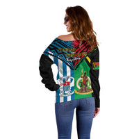 Vanuatu And West Papua Off Shoulder Sweater Coat Of Arms Mix Flag Style LT14 - Polynesian Pride