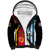 Vanuatu And West Papua Sherpa Hoodie Coat Of Arms Mix Flag Style LT14 Unisex Black - Polynesian Pride