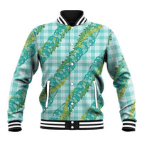 Hawaii Jade Vine Lei Baseball Jacket Aloha Palaka Motif - Turquoise - Polynesian Pride