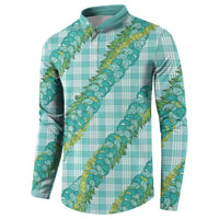 Hawaii Jade Vine Lei Button Sweatshirt Aloha Palaka Motif - Turquoise - Polynesian Pride