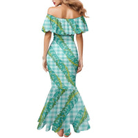 Hawaii Jade Vine Lei Mermaid Dress Aloha Palaka Motif - Turquoise - Polynesian Pride