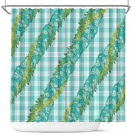 Hawaii Jade Vine Lei Shower Curtain Aloha Palaka Motif - Turquoise - Polynesian Pride