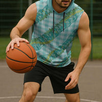 Hawaii Jade Vine Lei Sleeveless Hoodie Aloha Palaka Motif - Turquoise - Polynesian Pride