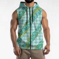 Hawaii Jade Vine Lei Sleeveless Zip Hoodie Aloha Palaka Motif - Turquoise - Polynesian Pride