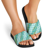 Hawaii Jade Vine Lei Slide Sandals Aloha Palaka Motif - Turquoise - Polynesian Pride