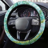 Hawaii Jade Vine Lei Steering Wheel Cover Aloha Palaka Motif - Turquoise - Polynesian Pride