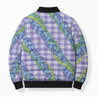 Hawaii Jade Vine Lei Bomber Puffer Jacket Aloha Palaka Motif - Purple - Polynesian Pride