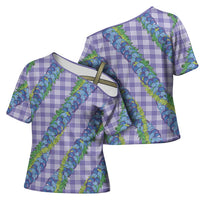 Hawaii Jade Vine Lei Cross Shoulder Shirt Aloha Palaka Motif - Purple - Polynesian Pride