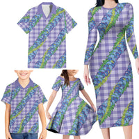 Hawaii Jade Vine Lei Family Matching Long Sleeve Bodycon Dress and Hawaiian Shirt Aloha Palaka Motif - Purple - Polynesian Pride