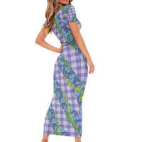 Hawaii Jade Vine Lei Family Matching Short Sleeve Bodycon Dress and Hawaiian Shirt Aloha Palaka Motif - Purple - Polynesian Pride