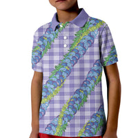 Hawaii Jade Vine Lei Kid Polo Shirt Aloha Palaka Motif - Purple - Polynesian Pride