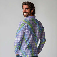 Hawaii Jade Vine Lei Long Sleeve Polo Shirt Aloha Palaka Motif - Purple - Polynesian Pride