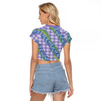 Hawaii Jade Vine Lei Raglan Cropped T Shirt Aloha Palaka Motif - Purple - Polynesian Pride