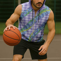 Hawaii Jade Vine Lei Sleeveless Zip Hoodie Aloha Palaka Motif - Purple - Polynesian Pride