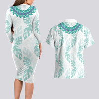 Jade Vine Lei Hawaii Couples Matching Long Sleeve Bodycon Dress and Hawaiian Shirt Aloha Seamless Tropical Leaves - Polynesian Pride