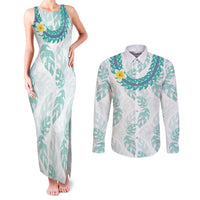 Jade Vine Lei Hawaii Couples Matching Tank Maxi Dress and Long Sleeve Button Shirt Aloha Seamless Tropical Leaves - Polynesian Pride