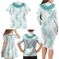Jade Vine Lei Hawaii Family Matching Long Sleeve Bodycon Dress and Hawaiian Shirt Aloha Seamless Tropical Leaves - Polynesian Pride