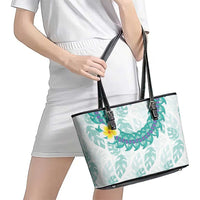 Jade Vine Lei Hawaii Leather Tote Bag Aloha Seamless Tropical Leaves - Polynesian Pride