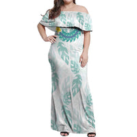 Jade Vine Lei Hawaii Off Shoulder Maxi Dress Aloha Seamless Tropical Leaves - Polynesian Pride
