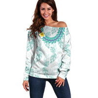 Jade Vine Lei Hawaii Off Shoulder Sweater Aloha Seamless Tropical Leaves - Polynesian Pride