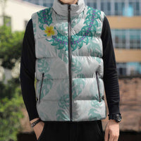 Jade Vine Lei Hawaii Sleeveless Puffer Jacket Aloha Seamless Tropical Leaves - Polynesian Pride