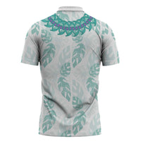 Jade Vine Lei Hawaii Zipper Polo Shirt Aloha Seamless Tropical Leaves - Polynesian Pride