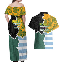 Personalised Rugby 2025 Championship Couples Matching Off Shoulder Maxi Dress and Hawaiian Shirt Southern Hemisphere Countries Mascots - Polynesian Pride