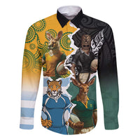 Personalised Rugby 2025 Championship Family Matching Long Sleeve Bodycon Dress and Hawaiian Shirt Southern Hemisphere Countries Mascots - Polynesian Pride