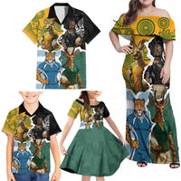Personalised Rugby 2025 Championship Family Matching Off Shoulder Maxi Dress and Hawaiian Shirt Southern Hemisphere Countries Mascots - Polynesian Pride