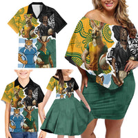 Personalised Rugby 2025 Championship Family Matching Off Shoulder Short Dress and Hawaiian Shirt Southern Hemisphere Countries Mascots - Polynesian Pride