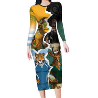 Personalised Rugby 2025 Championship Long Sleeve Bodycon Dress Southern Hemisphere Countries Mascots - Polynesian Pride