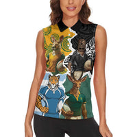 Personalised Rugby 2025 Championship Women Sleeveless Polo Shirt Southern Hemisphere Countries Mascots - Polynesian Pride