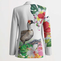 Aloha Hawaii Nene Goose Blazer Tropical Flowers Watercolor Stylized - Polynesian Pride