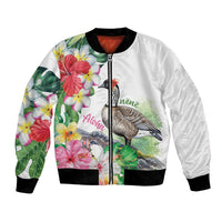 Aloha Hawaii Nene Goose Bomber Jacket Tropical Flowers Watercolor Stylized - Polynesian Pride