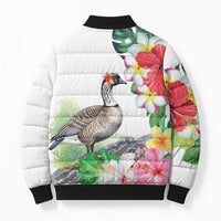 Aloha Hawaii Nene Goose Bomber Puffer Jacket Tropical Flowers Watercolor Stylized - Polynesian Pride