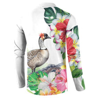 Aloha Hawaii Nene Goose Button Sweatshirt Tropical Flowers Watercolor Stylized - Polynesian Pride