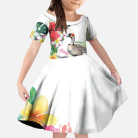 Aloha Hawaii Nene Goose Family Matching Long Sleeve Bodycon Dress and Hawaiian Shirt Tropical Flowers Watercolor Stylized - Polynesian Pride