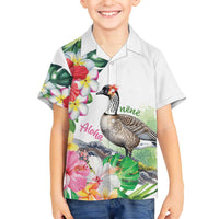 Aloha Hawaii Nene Goose Family Matching Off The Shoulder Long Sleeve Dress and Hawaiian Shirt Tropical Flowers Watercolor Stylized - Polynesian Pride