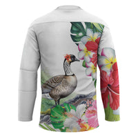 Aloha Hawaii Nene Goose Hockey Jersey Tropical Flowers Watercolor Stylized - Polynesian Pride