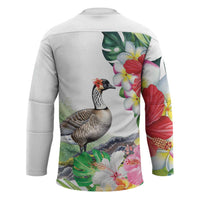 Aloha Hawaii Nene Goose Hockey Jersey Tropical Flowers Watercolor Stylized - Polynesian Pride