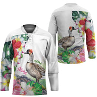Aloha Hawaii Nene Goose Hockey Jersey Tropical Flowers Watercolor Stylized - Polynesian Pride