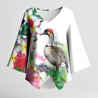 Aloha Hawaii Nene Goose Kimono Sleeve Blouse Tropical Flowers Watercolor Stylized - Polynesian Pride