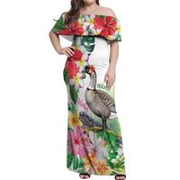 Aloha Hawaii Nene Goose Off Shoulder Maxi Dress Tropical Flowers Watercolor Stylized - Polynesian Pride
