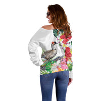 Aloha Hawaii Nene Goose Off Shoulder Sweater Tropical Flowers Watercolor Stylized - Polynesian Pride