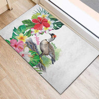 Aloha Hawaii Nene Goose Rubber Doormat Tropical Flowers Watercolor Stylized - Polynesian Pride