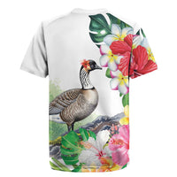 Aloha Hawaii Nene Goose Rugby Jersey Tropical Flowers Watercolor Stylized - Polynesian Pride